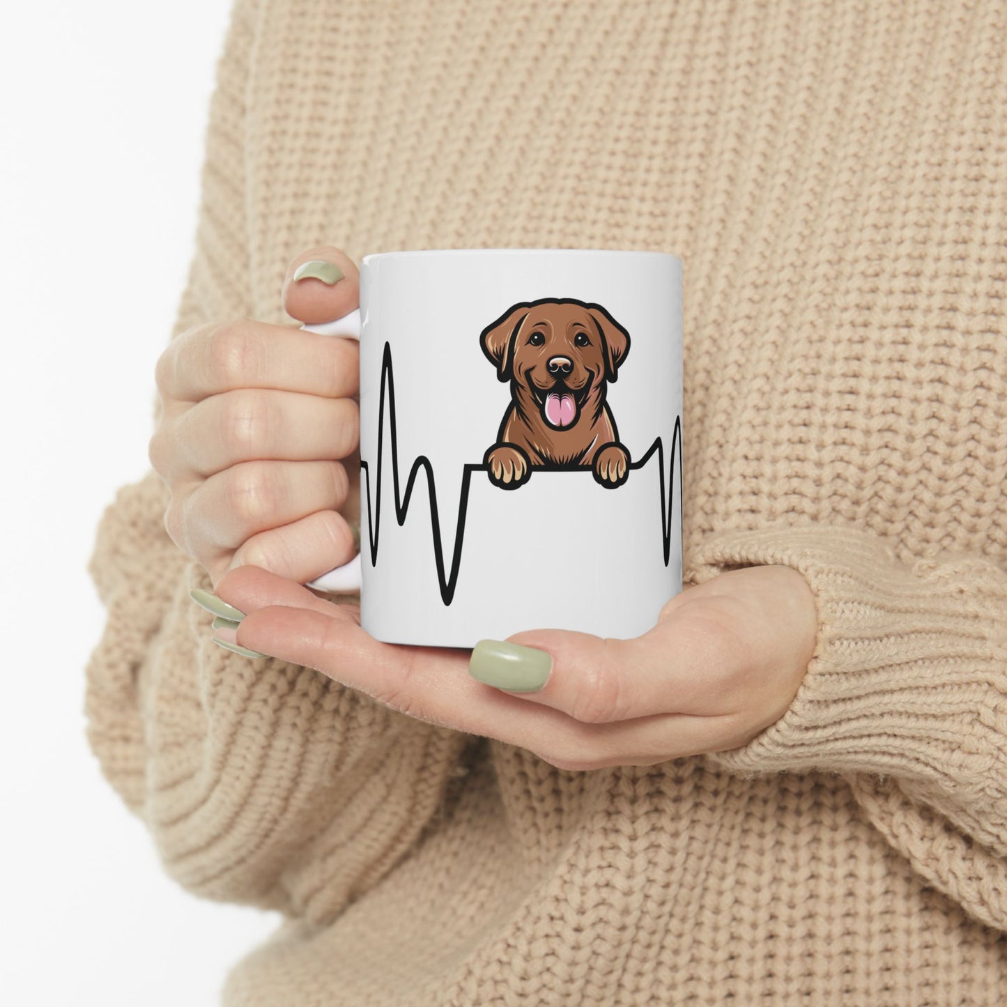 Chocolate Labrador Retriever Forever Heartbeat Ceramic Mug, 11 and 15 oz