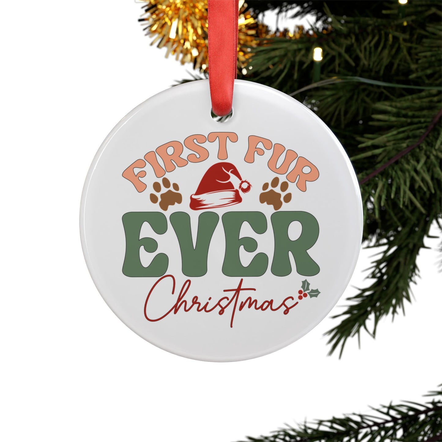 First Fur Christmas Personalized 2024 Acrylic Ornament with Ribbon