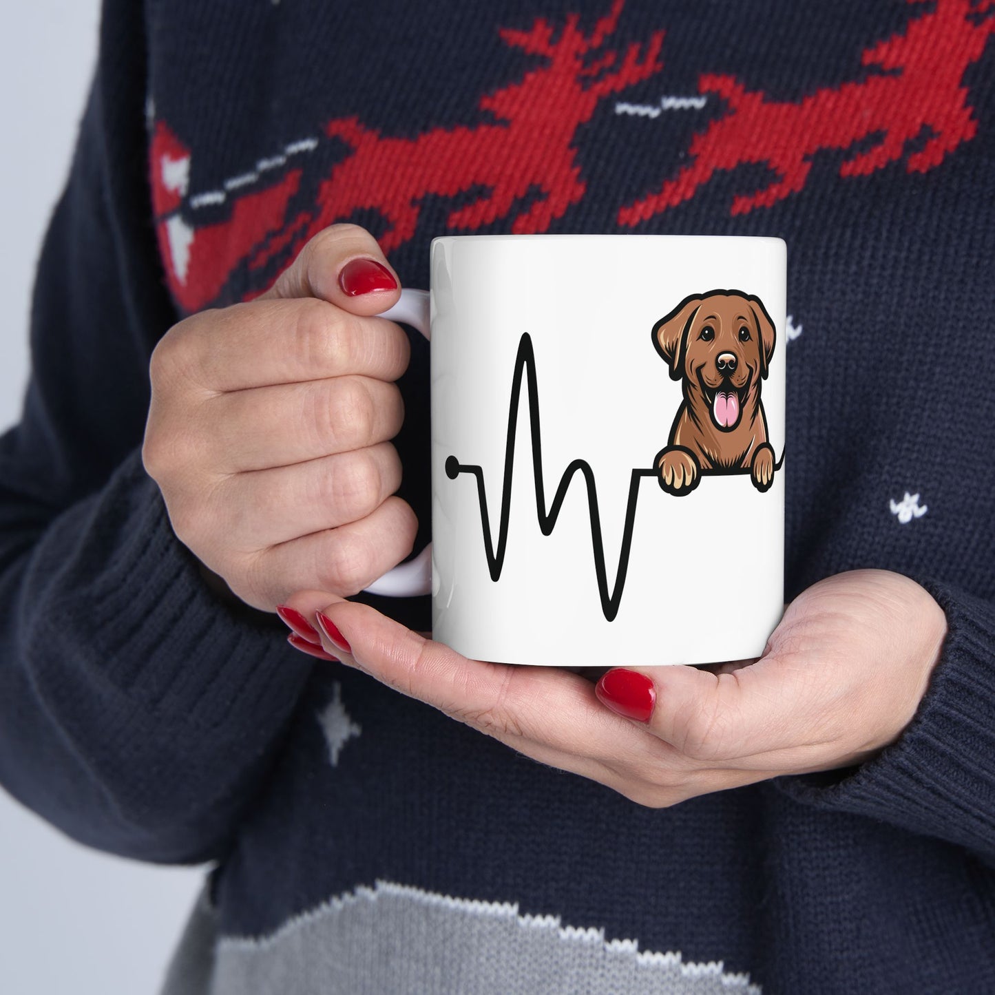 Chocolate Labrador Retriever Forever Heartbeat Ceramic Mug, 11 and 15 oz