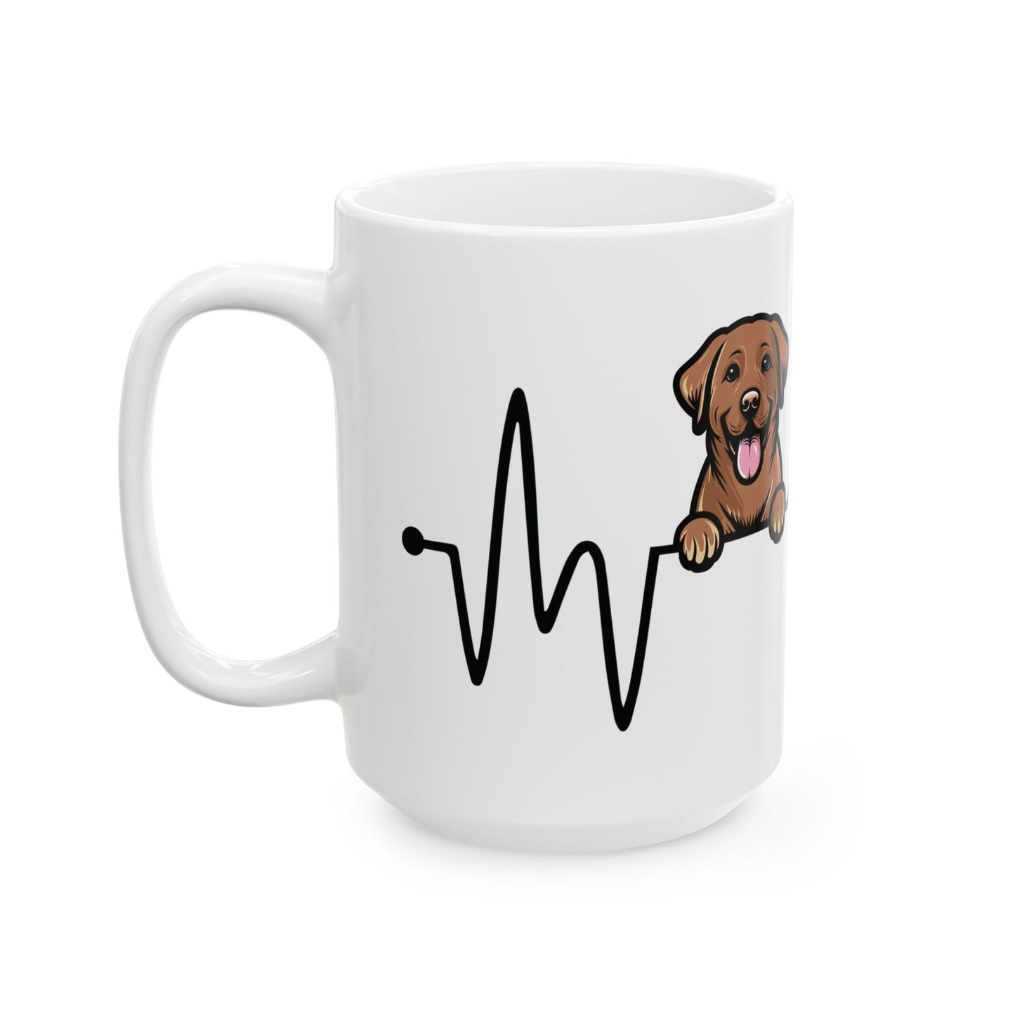 Chocolate Labrador Retriever Forever Heartbeat Ceramic Mug, 11 and 15 oz