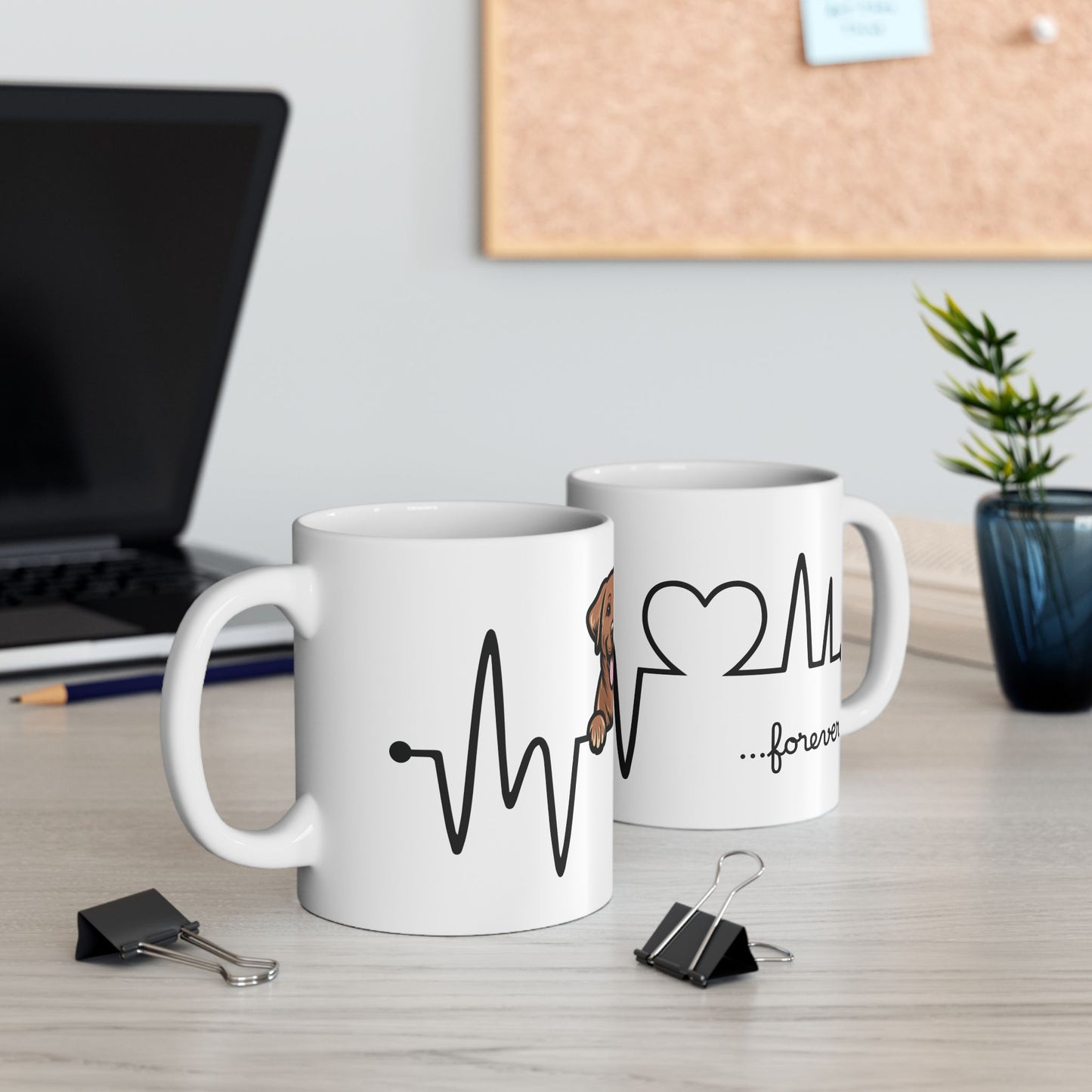 Chocolate Labrador Retriever Forever Heartbeat Ceramic Mug, 11 and 15 oz