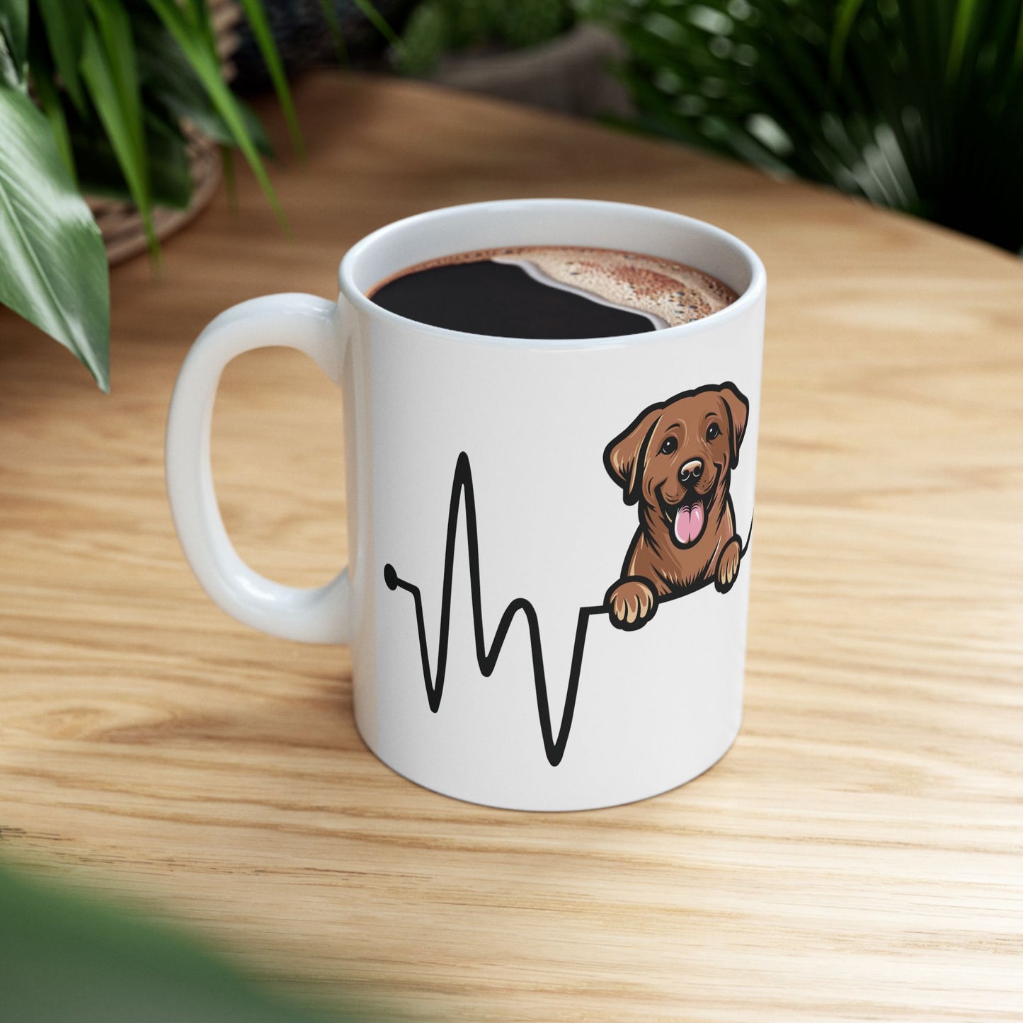 Chocolate Labrador Retriever Forever Heartbeat Ceramic Mug, 11 and 15 oz