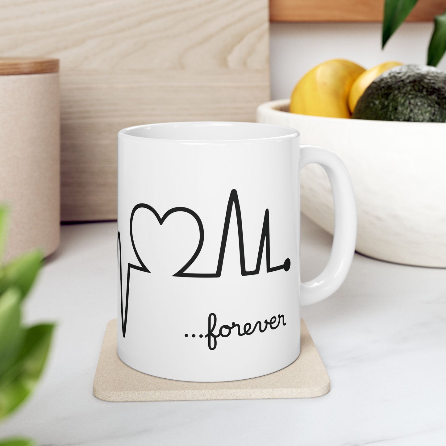 Chocolate Labrador Retriever Forever Heartbeat Ceramic Mug, 11 and 15 oz