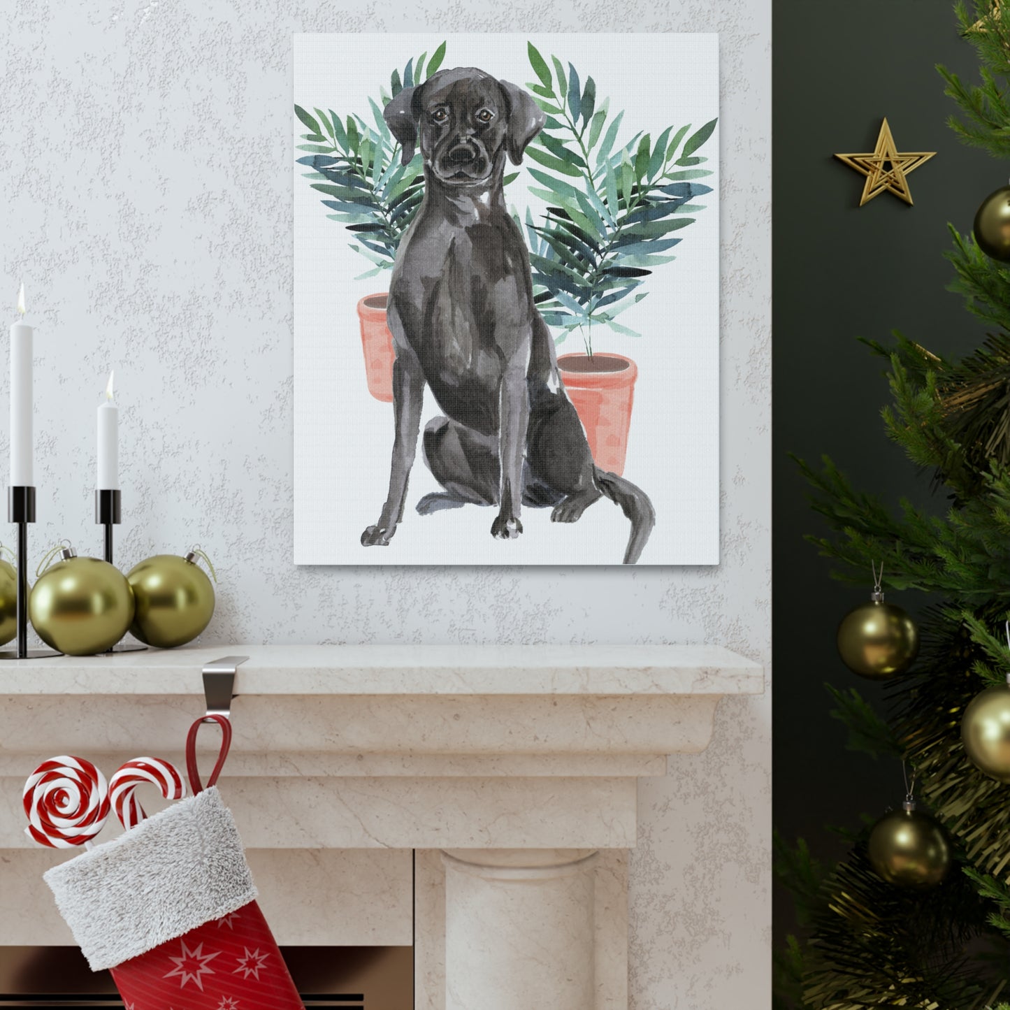 Black Labrador Watercolor Canvas Gallery Wraps