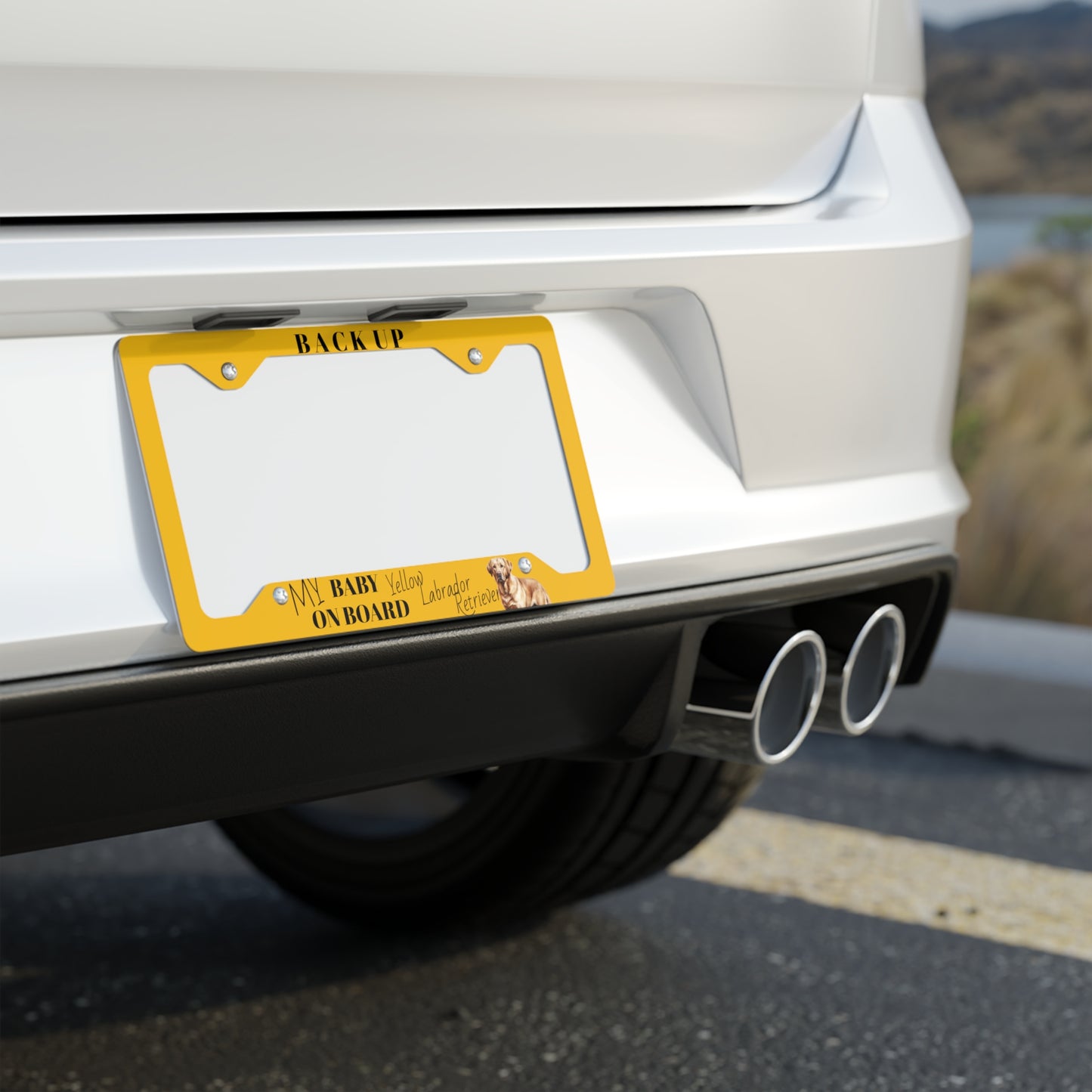 Yellow Labrador Baby On Board Metal License Plate Frame
