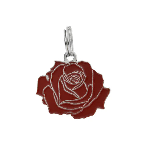 Rose Pet ID Tag - Red & Silver