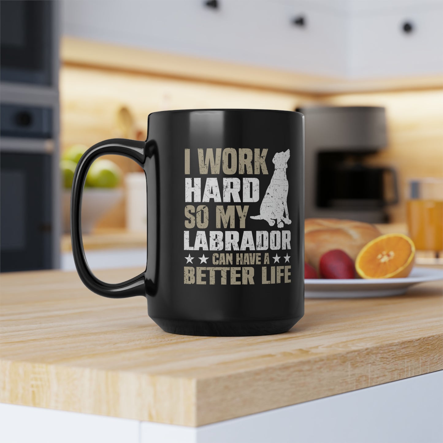 Work Hard for Labrador 15 oz Black Mug