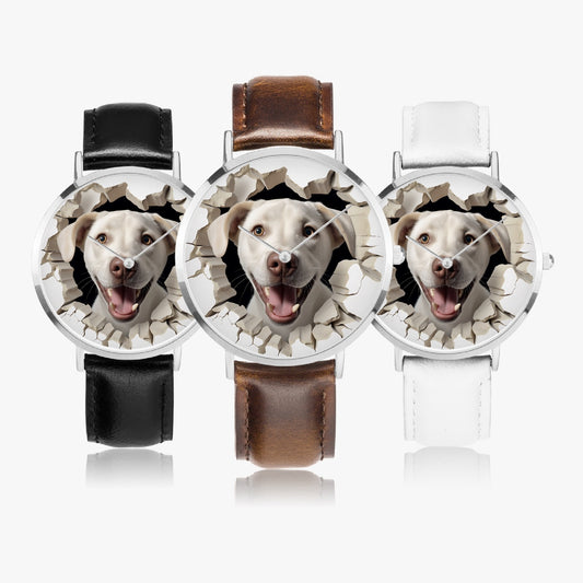 Yellow Labrador Retriever Pop-Out Ultra-Thin Leather Strap Quartz Watch
