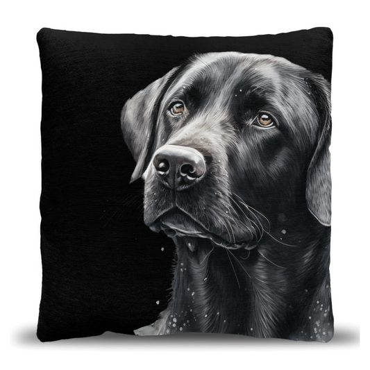 Black Labrador Retriever on Black Woven Pillow
