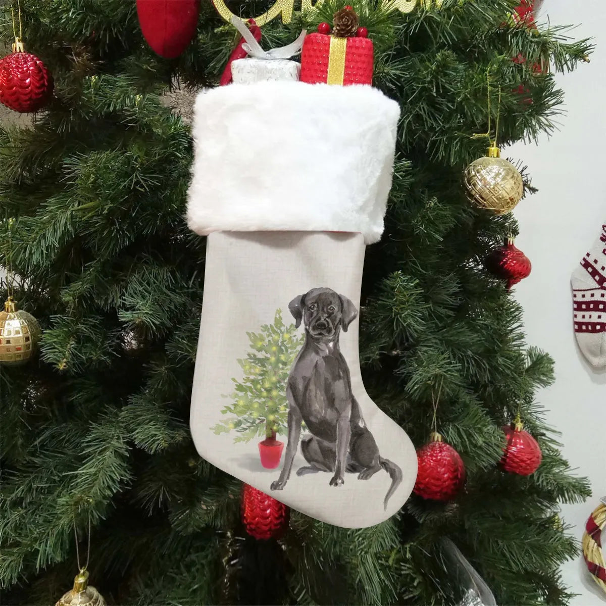 Black Labrador Retriever Plush Christmas Stocking