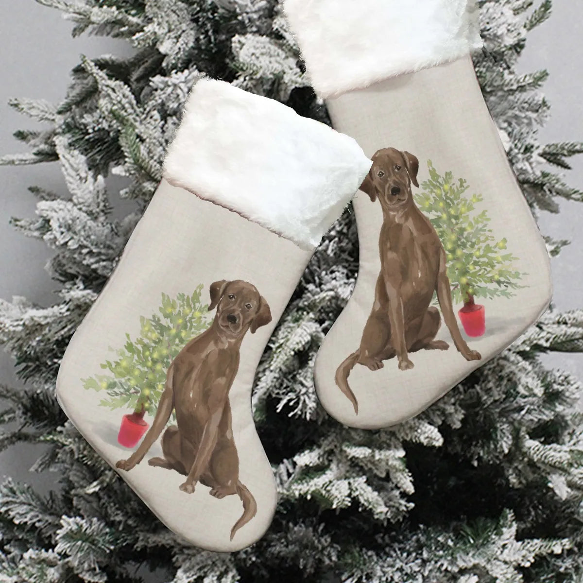 Chocolate Labrador Retriever Plush Christmas Stocking