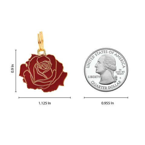 Rose Pet ID Tag - Red & Gold