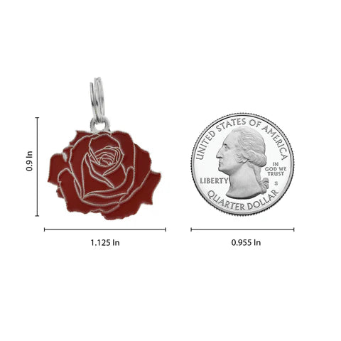 Rose Pet ID Tag - Red & Silver