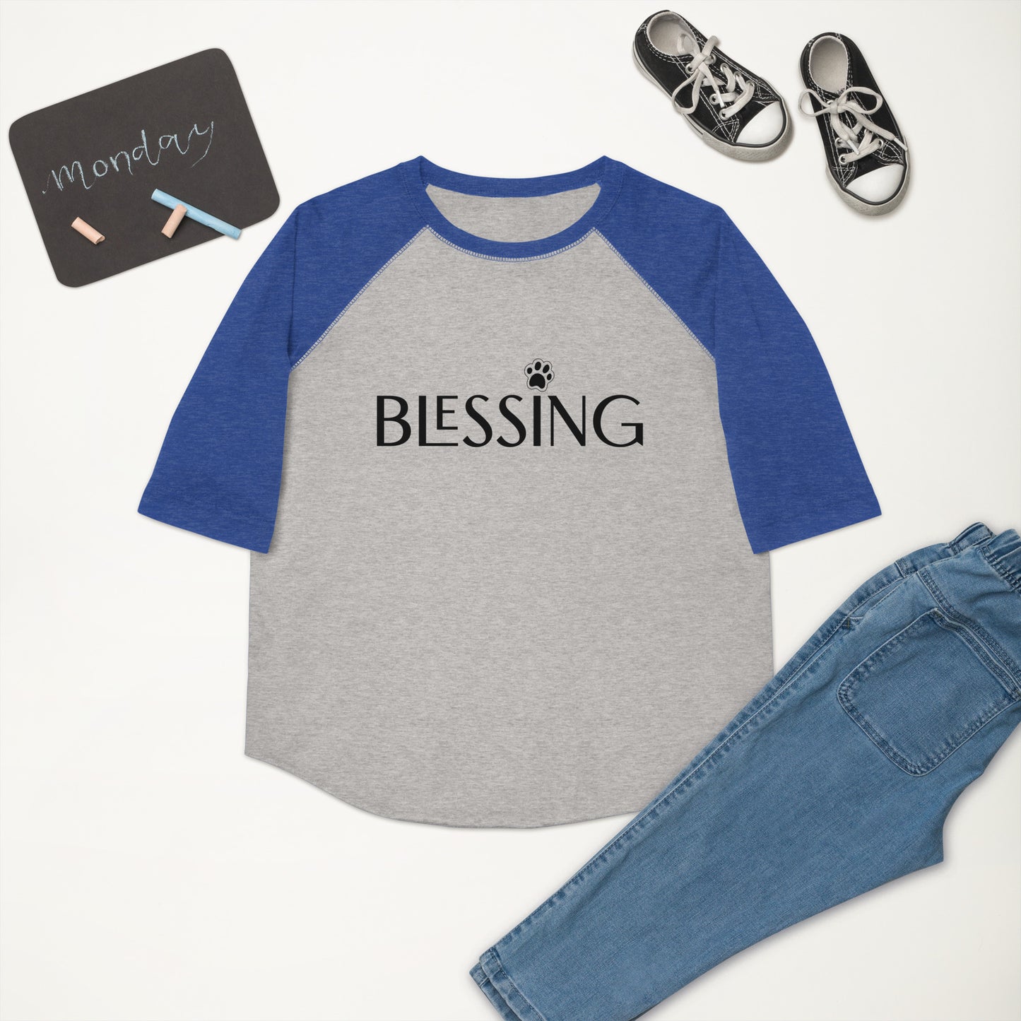 Blessing with Paw 3/4-Sleeve Youth Raglan Shirt