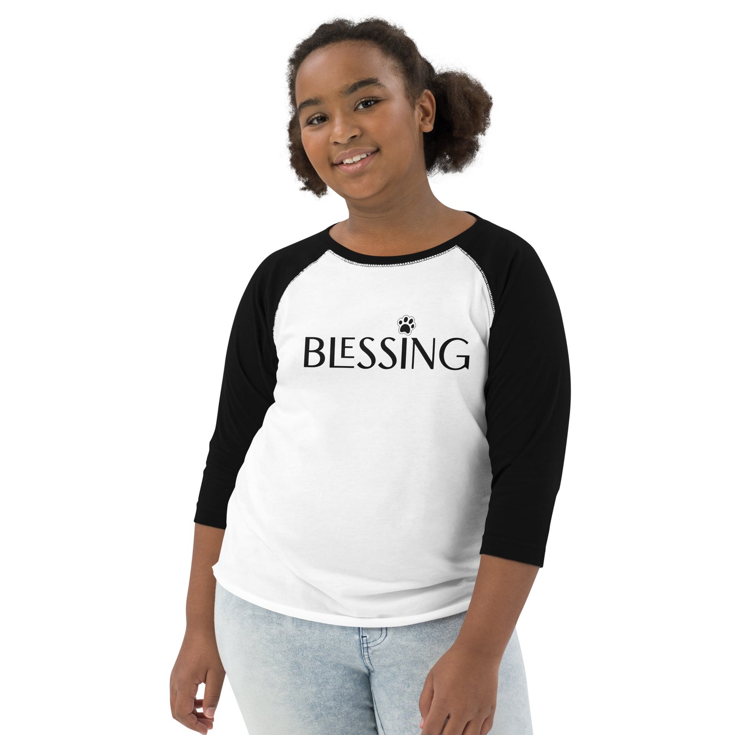 Blessing with Paw 3/4-Sleeve Youth Raglan Shirt
