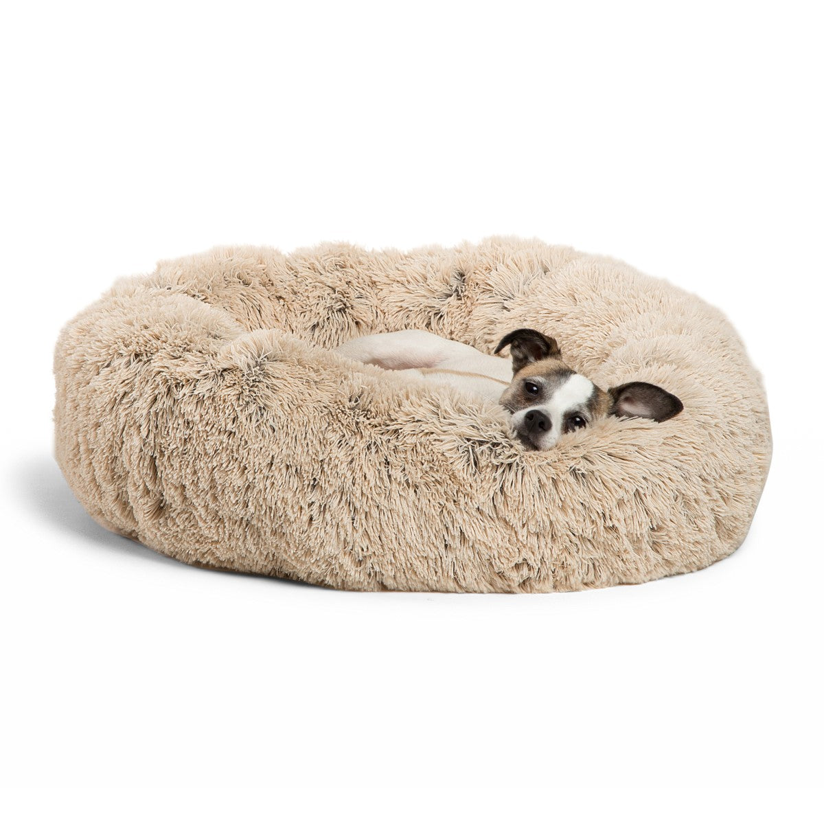The Calming Taupe Donut Shag Pet Beds