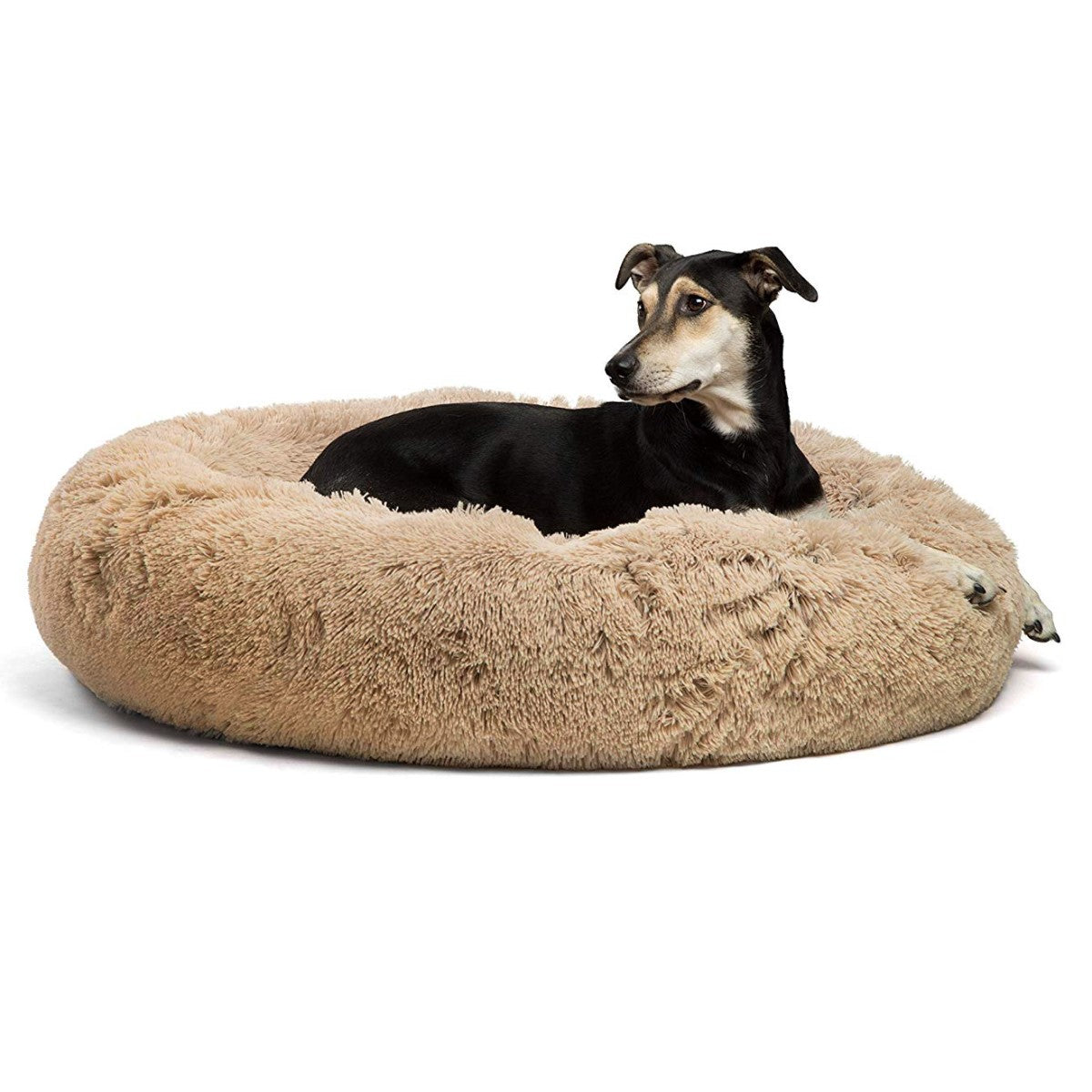 The Calming Taupe Donut Shag Pet Beds