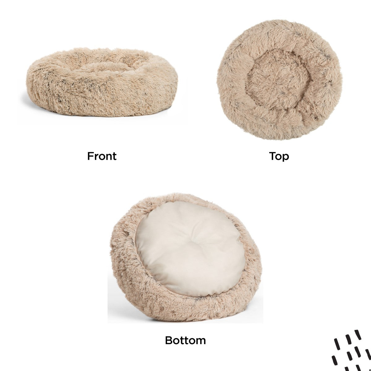 The Calming Taupe Donut Shag Pet Beds