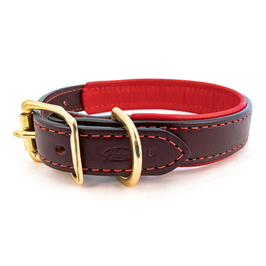 Burgundy Padded Leather Collars with Accent Colors