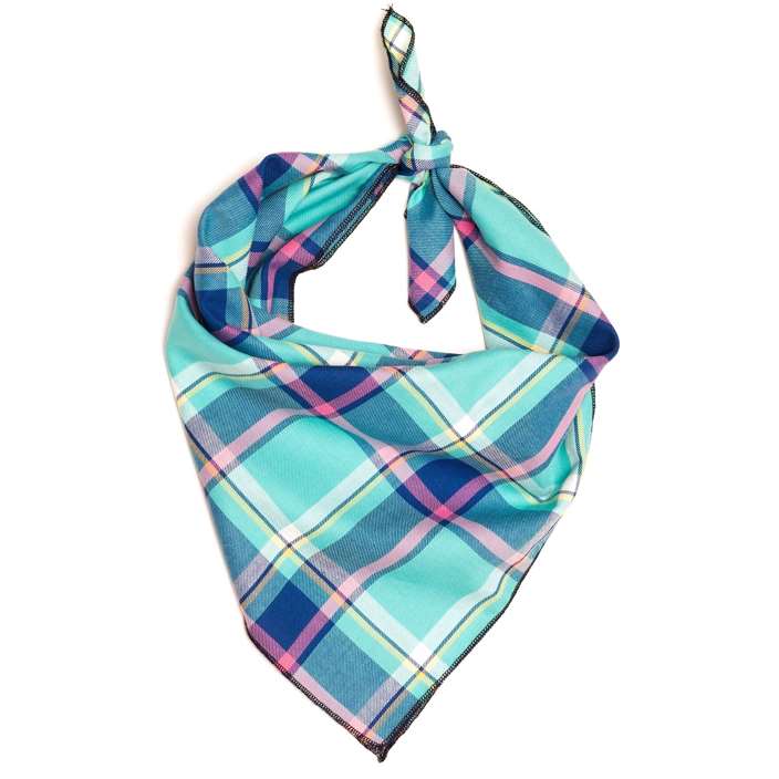Aqua Navy Plaid Personalized Bandana - 3 Red Rovers