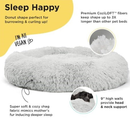 The Calming Taupe Donut Shag Pet Beds