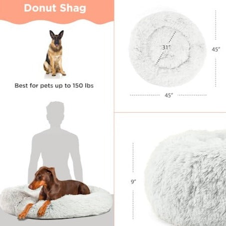 The Calming Taupe Donut Shag Pet Beds
