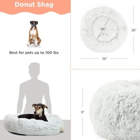 The Calming Taupe Donut Shag Pet Beds
