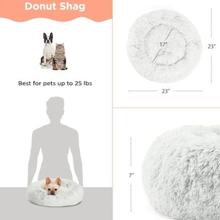 The Calming Taupe Donut Shag Pet Beds