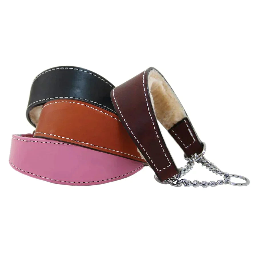 Martingale Shearling-Lined Pink Leather Collar
